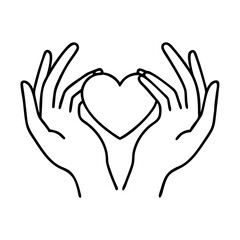 two hands forming a heart icon, two hands forming a heart line art - simple line art of two hands forming a heart, perfect for two hands forming a heart logos and icons