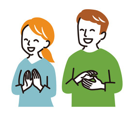 illustration of man and woman clapping hands