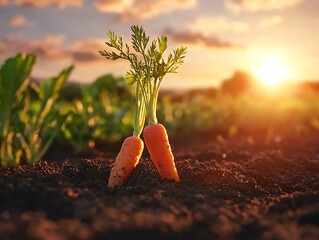 Carrots in Field Sunset