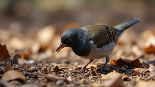 Grey-Cheeked Tit-Babbler In Autumnal Forest Floor