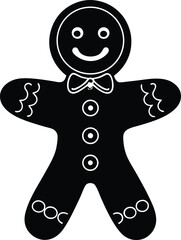 Gingerbread Man Silhouette in Black | Holiday Cookie Vector