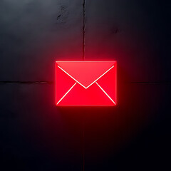 Illuminated red envelope sign urban space digital art neon style nighttime communication concept