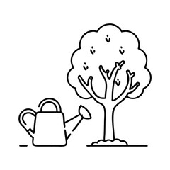 watering can with tree icon, watering can with tree line art - simple line art of watering can with tree, perfect for watering can with tree logos and icons