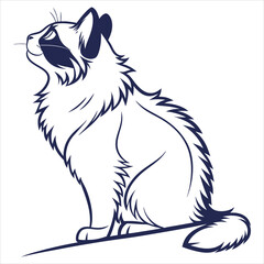 silhouette ragdoll cat on white background