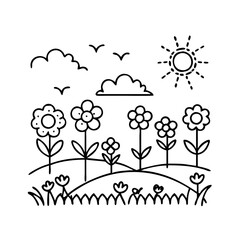 wildflower field icon, wildflower field line art - simple line art of wildflower field, perfect for wildflower field logos and icons