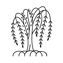 willow tree icon, willow tree line art - simple line art of willow tree, perfect for willow tree logos and icons © Sayem