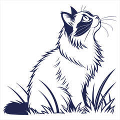 silhouette ragdoll cat on white background