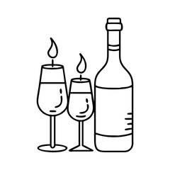wine and candlelight icon, wine and candlelight line art - simple line art of wine and candlelight, perfect for wine and candlelight logos and icons