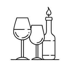 wine and candlelight icon, wine and candlelight line art - simple line art of wine and candlelight, perfect for wine and candlelight logos and icons