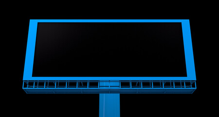 3D rendering, Close up blue empty banner, blank space for copy or advertising, isolated on black background.