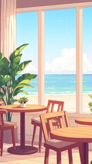 Fototapeta premium Beachfront Cafe Interior - Cozy and Relaxing Space
