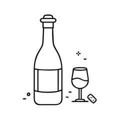 wine bottle with cork icon, wine bottle with cork line art - simple line art of wine bottle with cork, perfect for wine bottle with cork logos and icons