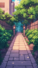 Obraz premium Serene Japanese Garden Path Illustration