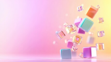Minimalist floating cubes over soft pastel background, colorful and abstract