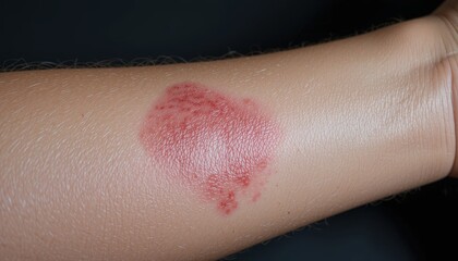 Red, raised skin lesion on the forearm.