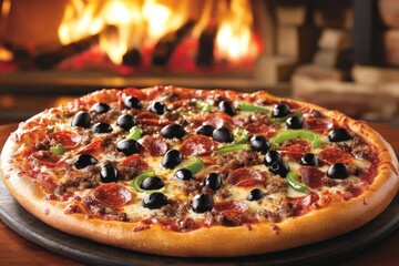 Hearty pizza with assorted toppings
