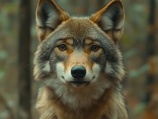 Obraz premium Close-up of a Wild Wolf Staring Intently in Forest Setting
