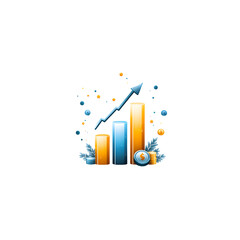 Upward growth chart with rising arrow and data visualizations indicating positive business trends and financial success