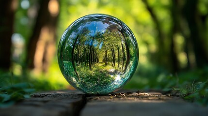 Crystal ball mirroring vibrant forest scene