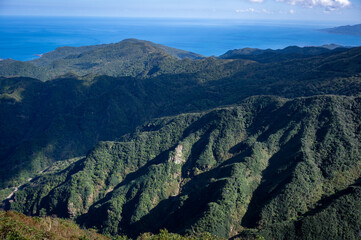 Peaceful scene of mountain terrain emphasize by sunlight and shadow, in New Taipei City, Taiwan.