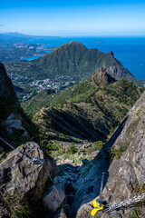 Overlook the Keelung mountain and teapot mountain from the cliff trail, in New Taipei City, Taiwan.