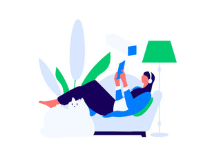 Home indoor character scene flat vector concept operation hand drawn illustration
