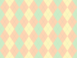 Elegant pastel argyle pattern. Soft peach, mint green, and pale yellow diamonds create a calming, sophisticated design ideal for backgrounds, textiles, or branding.
