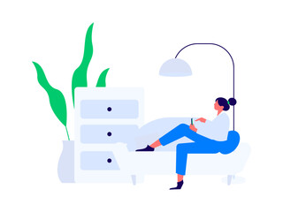 Home indoor character scene flat vector concept operation hand drawn illustration
