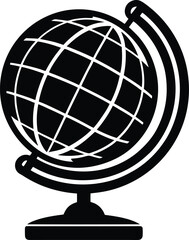 Globe Office Stand Silhouette in Black | World Map Desk Accessory Vector