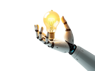 Robotic Hand Holding Lightbulb Innovation Concept transparent background