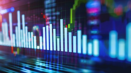 Stock market bar graph on a digital background, showing investment growth and market data trends with clear visual bars, Stock market graph concept on digital screen