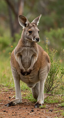 Fototapeta premium Standing Kangaroo in Natural Habitat Outdoors