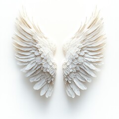Elegant White Angel Wings on a Soft White Background for a Serene and Dreamy Effect in Artistic Imagery