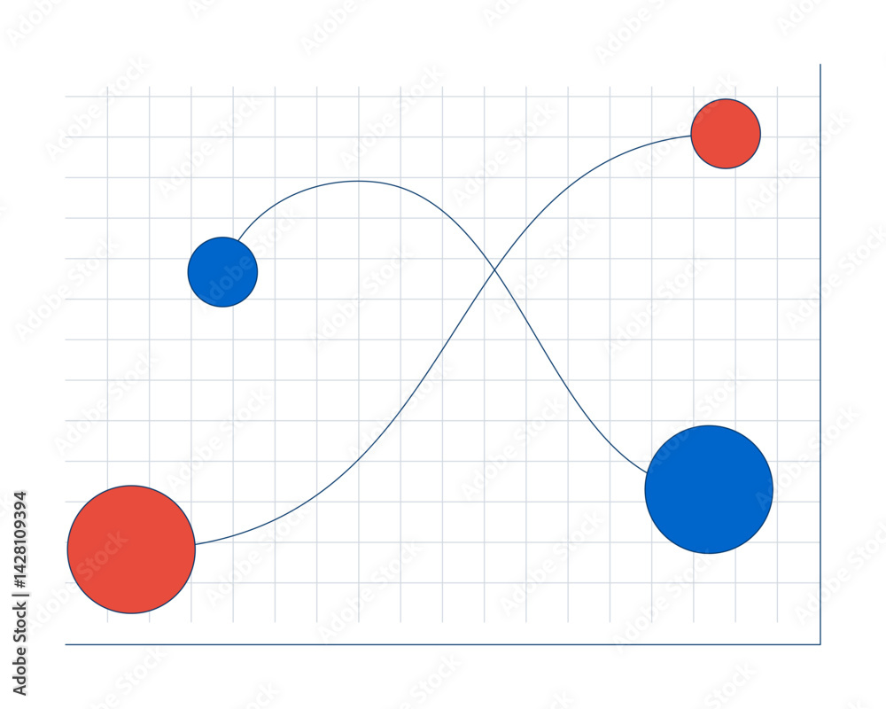 Poster bubble chart with crossing paths 2d cartoon object. strategic data flows intersecting. business anal