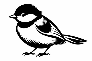 chickadee silhouette line art vector illustration with a white background