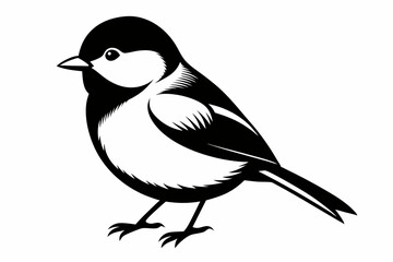 chickadee silhouette line art vector illustration with a white background