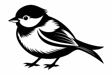 chickadee silhouette line art vector illustration with a white background