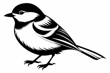 chickadee silhouette line art vector illustration with a white background