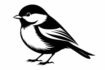 chickadee silhouette line art vector illustration with a white background