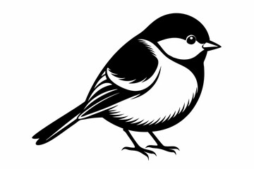 chickadee silhouette line art vector illustration with a white background