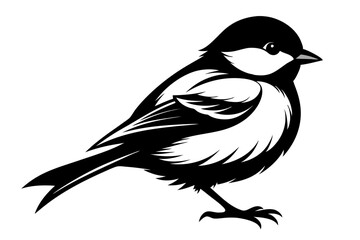 chickadee silhouette line art vector illustration with a white background