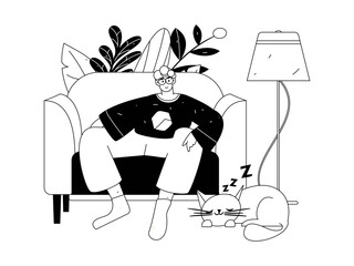 Home indoor character scene flat vector concept operation hand drawn illustration
