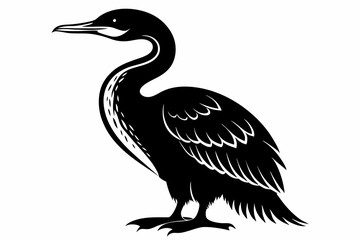 cormorant silhouette line art vector illustration with a white background