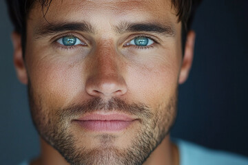 Obraz premium Portrait of a confident man with glowing skin, minimal retouching, natural beauty 