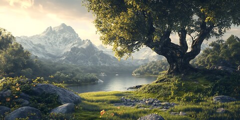 mountain landscape with fog