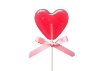 Red Heart Lollipop with Pink Ribbon transparent background