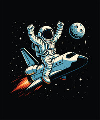 Astronaut Riding a Rocket Ship in Space