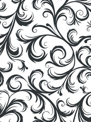 Vector abstract linocut floral poster template. Modern trendy minimal style. Black and white colors. Botanical blockprint. Pattern design for wallpaper, wall decor, print, postcard, cover, template.