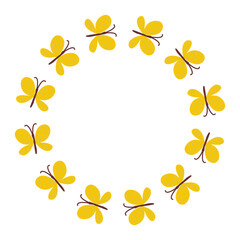 Obraz premium Round frame Yellow butterflies white background easy to use for decoration or design