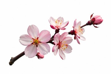 Fototapeta premium Single branch with flowers or berries on white background, tree blooms, seasonal decoration